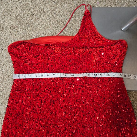 2XL (fits 16-18ish) Unbranded Red Velvet Sequin One-Shoulder Bodycon Gown Dress - Picture 7 of 11